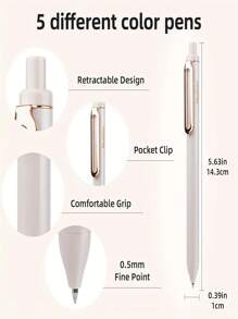 5Pcs-Pen Set 0.5 Mm Retractable Ball Neutral Pen Suitable For Home And Office Back To School Graduation Gift