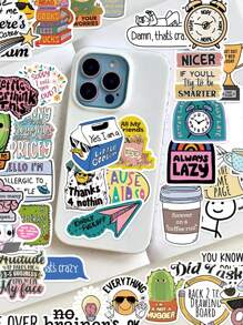 SHEIN 50pcs Funny Sarcastic Stickers Waterproof Cartoon Gifts For Journal Scrapbook Water Bottles Laptop Bumper Water Bottles Computer Phone And Decals
