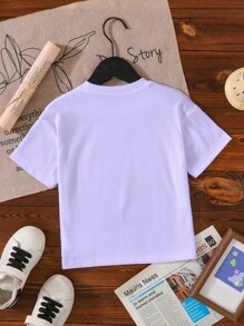 Tween 女童休闲舒适时尚简约可爱水豚、奶茶图案短袖 T 恤，春夏 - 紫色 - 查看 2