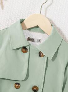 SHEIN 女童纯色领口双排扣系带羊毛休闲风衣