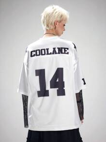 SHEIN EZwear Women's Spring And Summer For Going Out Concert Streetwear Vintage Number Pattern Graphics Baseball Jersey White V-Neck T-Shirt - White - View 2