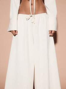 KIZN Wide Leg Resort Palazzo Pants Lightweight Flow Summer Beach Wedding Guest Party Casual Evening Pants With Drawstring Elastic Waist Lounge Pants - White - View 4