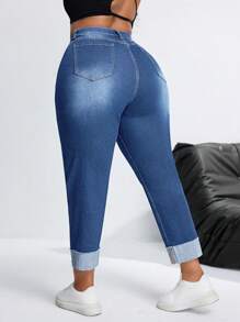 SHEIN SXY Plus Size Stretch Denim Fashion Sexy Long Pants - Medium Wash - View 2