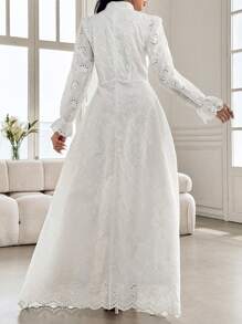 Modelyn 女式法式立领泡泡袖垂坠设计连衣裙 - 白色 - 查看 2