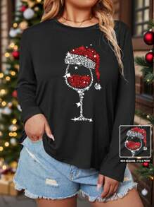 Calvaya Plus Size Christmas Printed T-Shirt Graphic Tees Women Tops - Black - View 1