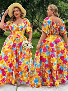 Flirla Váy xòe in hoa tay bồng cỡ lớn - Nhiều màu - Xem 1