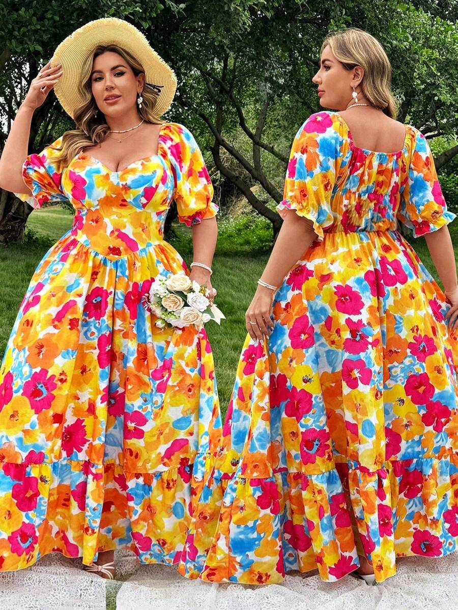 Flirla Váy xòe in hoa tay bồng cỡ lớn - Nhiều màu - Xem 1