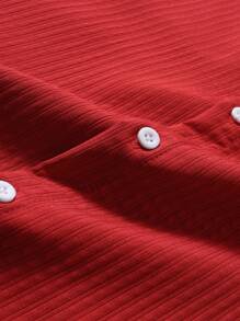 Manfinity Homme 男士礼物，男士纹理面料翻领衬衫纯色短袖简约时尚休闲日常