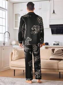 Leopard Print Lapel Men's Homewear Set - Multicolor - View 2