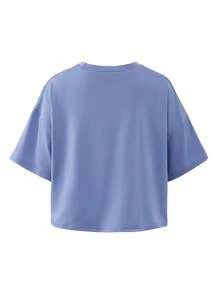 SHEIN Explorewe 2pcs/Set Teen Girls Printed Cropped T-Shirt And Solid Color Elastic Waist Shorts Set - Multicolor - View 5