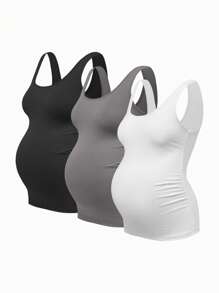 Modmama Maternity Summer Casual Shoulder Strap Round Neck Tight Tank Top, Multiple Colors - Grey - View 13