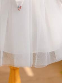 SHEIN Glamorique Kids Vestido de fiesta de manga de tul con estampado floral de rosa para niña bebé