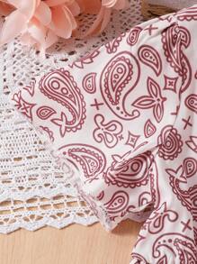 Robe à manches courtes col V assortie mère-fille, robe imprimée rétro minimaliste et de style vintage cachemire pour les filles, pour le printemps/été, tenues décontractées, rassemblements familiaux, sorties - Rouge et Blanc - Voir 4