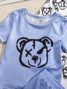 6 件套男婴春夏针织圆领熊印花短袖 T 恤和短裤贴身睡衣和家居服套装 - 彩色 - 查看 4