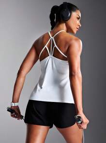 Powerista Minimalist Solid Color Textured Sleeveless Activewear Top - White - View 5