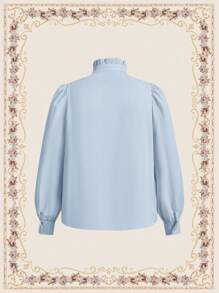 Vintamour Plus Size Women's Spring And Autumn Fashion Elegant Comfortable Daily Loose Retro Blue Long Sleeve Button Shirt,Women Blouse,Teacher Clothes,Office Tops,Curve Shirt,Business Casual Woman,Work Clothes Women,Long Sleeve Tops - Baby Blue - View 10