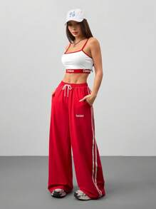 Coolane Conjunto de 2 piezas para mujer: top con tirantes de punto con bloqueo de color y shorts de punto, apropiado para primavera/verano
