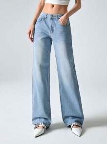 LYSMO Pantalones vaqueros para mujer de uso diario, de unicolor y diseño simple - Lavado ligero - Ver 6