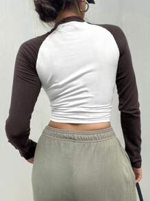 DAZY 女式撞色字母印花插肩长袖 T 恤，春夏