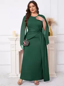SHEIN Clasi Plus Size Elegant Party Solid Color Twist Cape Sleeve Dress
