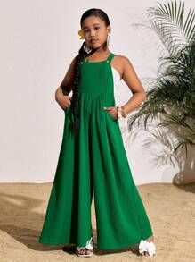 SHEIN Groene vakantie casual camisole jumpsuit voor meisjes