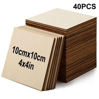 10/20/40 miếng gỗ vuông 4x4 inch dùng làm đồ thủ công, miếng gỗ chưa hoàn thiện, dày 0,08 inch, tấm gỗ bồ đề, miếng gỗ tự nhiên, hình vuông, lát cắt, dùng làm đồ thủ công, tranh, gạch Scrabble, mô hình kiến trúc