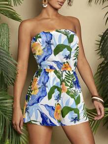 Travachic 度假花卉印花抹胸和短裤连体衣 - 紫色 - 查看 5