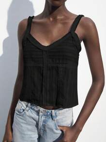 Maija Women's 2025 Summer Black Tassel Camisole Top, Front Open Design, Casual Business Daily Commute, Elegant For Beach Resort, Wedding Guests, Country Music Festival, Brunch, Airport, 90s Retro