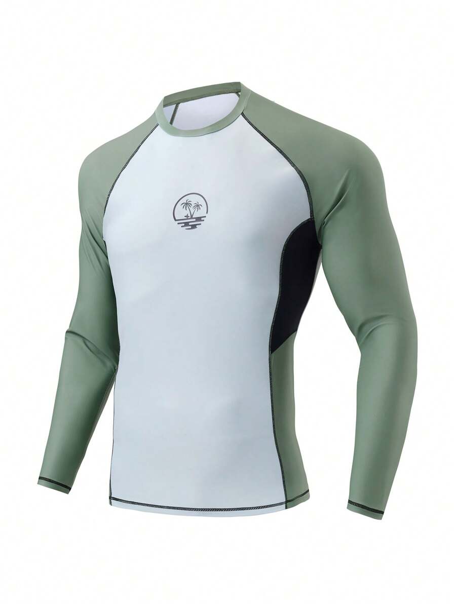Manfinity Swimmode Men's Color Block Long Sleeve Surfing T-Shirt For Beach Holiday - Multicolor - View 1