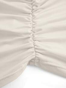 INAWLY Women Open Shoulder Long Sleeve Ruched Asymmetrical Bodycon Cropped T-Shirt - Beige - View 4