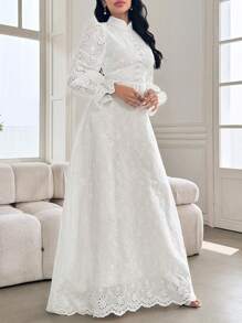 Modelyn 女式法式立领泡泡袖垂坠设计连衣裙 - 白色 - 查看 4