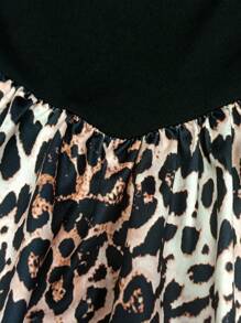 Asymmetric Leopard Print Floral Decor Waist Cinched Mini A-Line Dress - Multicolor - View 4