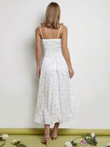 COSMINA Vestido deslizante largo con estampado floral pequeño y elegante para mujeres, primavera/verano - Blanco - Ver 2