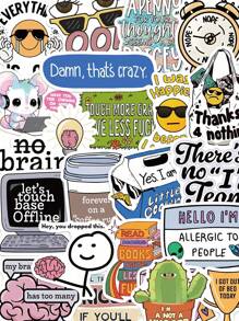 SHEIN 50pcs Funny Sarcastic Stickers Waterproof Cartoon Gifts For Journal Scrapbook Water Bottles Laptop Bumper Water Bottles Computer Phone And Decals