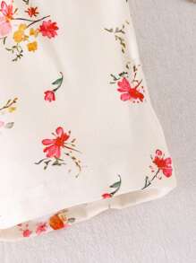 Conjunto de 2 piezas para bebés niñas: Blusa de manga corta con cuello con volantes y estampado floral pequeño + pantalones cortos floreados, para verano - Albaricoque - Ver 3
