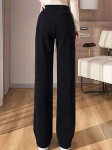 INAWLY Quần nỉ lót nhiệt màu đen cỡ lớn cho nữ mùa đông - màu đen - Xem 2