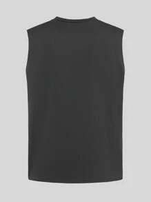 SHEIN 青少年男孩街头风格字母印花圆领背心，适合休闲聚会、校园、滑板、娱乐、家庭用餐