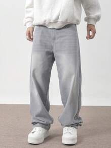 RONVEXI Pantalones largos casuales de unicolor con bolsillo, uso diario para hombre - Gris - Ver 3