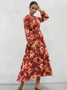 SHEIN Privé Tie-Dye Painting Print Long Sleeve Dress For Women Fall Cloth For Women - Multicolor - View 3