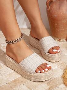 Styleloop Women's Bohemian Style Canvas Wedge Lace-Up Sandals - Apricot - View 7