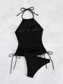 Swim Lushoire Springbreak Women Simple Textured Fabric Tankini Set For Summer Beach Vacation - Black - View 7