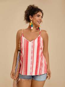 Travachic Maieu cu dungi roșii, cu bretele, fără spate, cu design cu spatele răsucit, primăvară/vară - roșu - Vizualizare 3