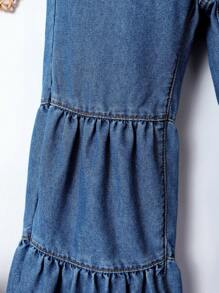 SHEIN Quần Jeans Ống Loe Viền Xếp Nếp Phía Trước Cho Bé Gái Quần Jeans Ống Rộng Cho Bé Gái Quần Jeans Ống Rộng Cho Bé Gái Quần Jeans Ống Rộng Cho Bé Gái - Rửa trung bình - Xem 4