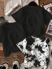 SHEIN Leap Crew 3pcs/Set Teddy Bear Print Casual Soft Knit Short Sleeve T-Shirts For Young Boys, Suitable For Summer - Multicolor - View 2