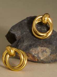 1 paire de boucles d'oreilles à anneaux torsadés en acier inoxydable avec placage or 18K, boucles d'oreilles unisexes en titane pour cadeau à la femme/copine