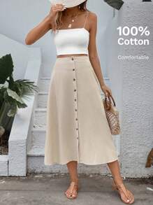 SHEIN VCAY Falda amplia con botón delantero