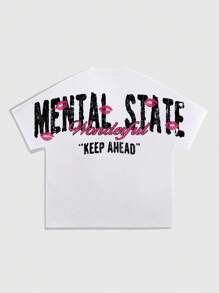 ROMWE MEN Street Life Men's Street Round Neck Short Sleeve Lip Print Casual T-Shirt, Daily Wear