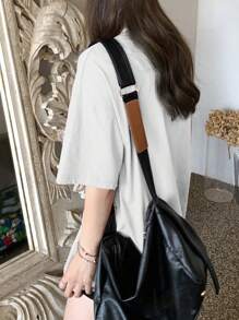 DAZY Ladies' Letter Print Drop Shoulder T-Shirt Summer Oversized T-Shirt - White - View 2