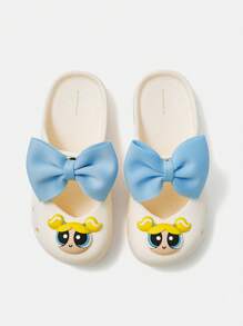 THE POWERPUFF GIRLS X SHEIN Chanclas supermonos con gran lazo blanco y diseño de burbujas de dibujos animados, fabricadas en material EVA ligero para uso en interiores y exteriores
