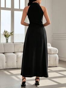Modelyn Robe mi-longue élégante et près du corps pour le trajet domicile-travail pour femmes - Noir - Voir 2
